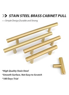 FIRST PRO 15 Pack Kitchen Cabinet Handles, 96mm Golden Brass Brushed Kitchen Door Handles, 150mm Hole Center T Bar Drawer Cupboard Handles with Screws, Kitchen Drawer Pulls- Bathroom Bedroom Wardrobe  - Image 4