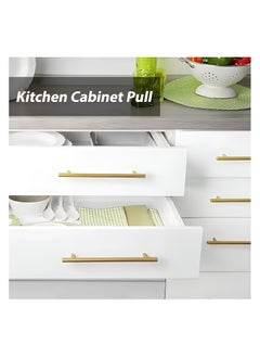 FIRST PRO 15 Pack Kitchen Cabinet Handles, 96mm Golden Brass Brushed Kitchen Door Handles, 150mm Hole Center T Bar Drawer Cupboard Handles with Screws, Kitchen Drawer Pulls- Bathroom Bedroom Wardrobe  - Image 5