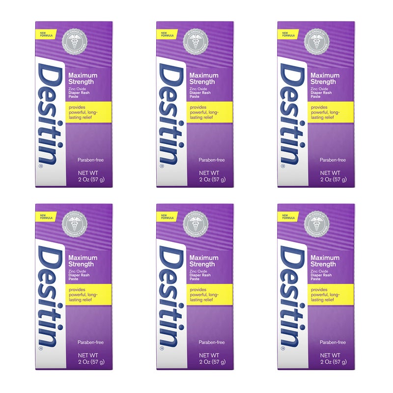 Desitin كريم ديسيتين لعلاج طفح الحفاضات بتركيز أقصى للأطفال مع 40% أكسيد الزنك للعلاج، التخفيف والوقاية، خالي من المواد المسببة للحساسية، خالي من الفثالات والبارابين، حجم السفر، 2 أونصة (عبوة من 6) - Image 1