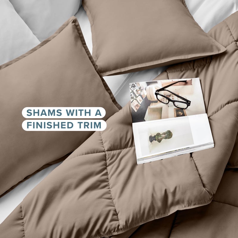 Bare Home Comforter Set - Size - Ultra-Soft - Goose Down Alternative - Premium 1800 Series - All Season Warmth (King/Cal King, Taupe) - Image 4