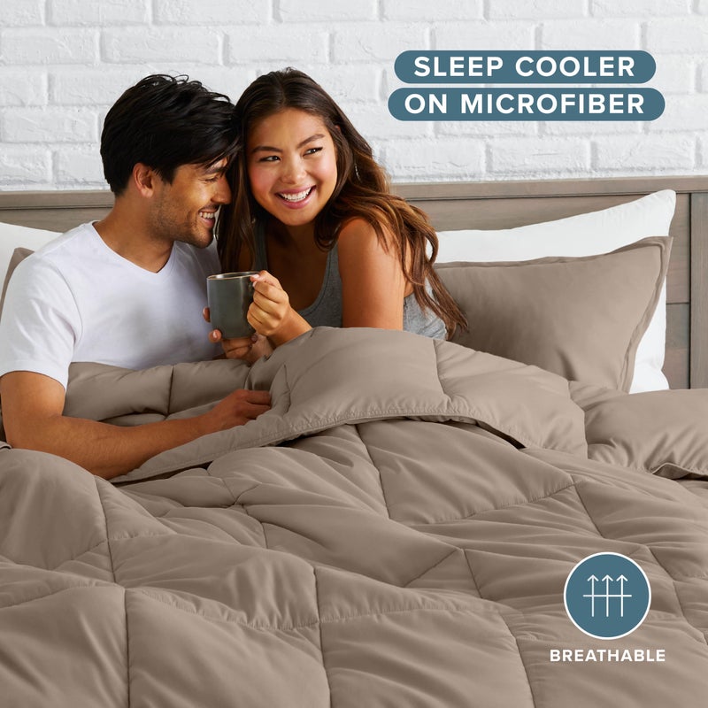 Bare Home Comforter Set - Size - Ultra-Soft - Goose Down Alternative - Premium 1800 Series - All Season Warmth (King/Cal King, Taupe) - Image 3