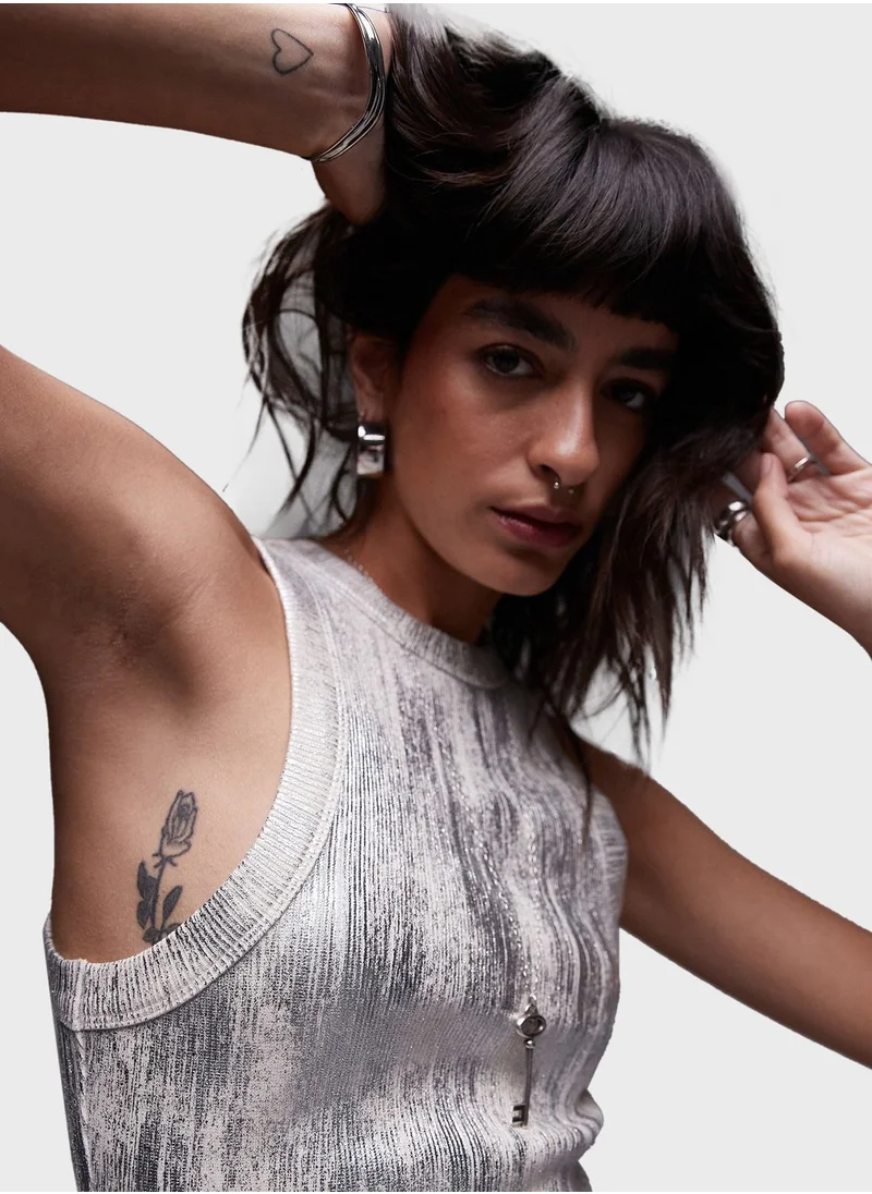 TOPSHOP Racer Metallic Silver Mini Dress