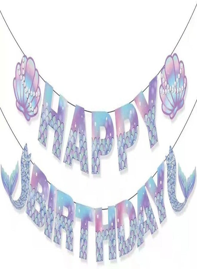 PERFQU Mermaid Birthday Banner - Mermaids Banner, Mermaid Birthday Decorations for Girls, Boys, Kids - Mermaids Party Supplies Decoration for Ocean Theme Parties, Birthdays Parties and Home Decor - Image 1