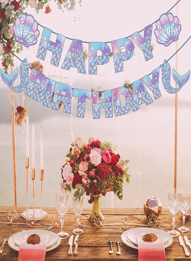 PERFQU Mermaid Birthday Banner - Mermaids Banner, Mermaid Birthday Decorations for Girls, Boys, Kids - Mermaids Party Supplies Decoration for Ocean Theme Parties, Birthdays Parties and Home Decor - Image 5