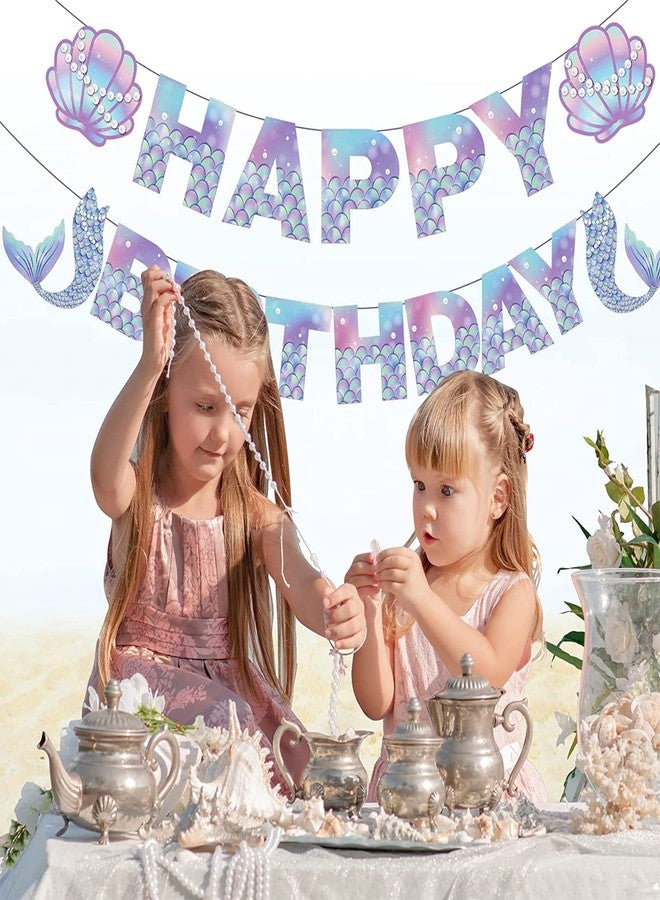 PERFQU Mermaid Birthday Banner - Mermaids Banner, Mermaid Birthday Decorations for Girls, Boys, Kids - Mermaids Party Supplies Decoration for Ocean Theme Parties, Birthdays Parties and Home Decor - Image 3
