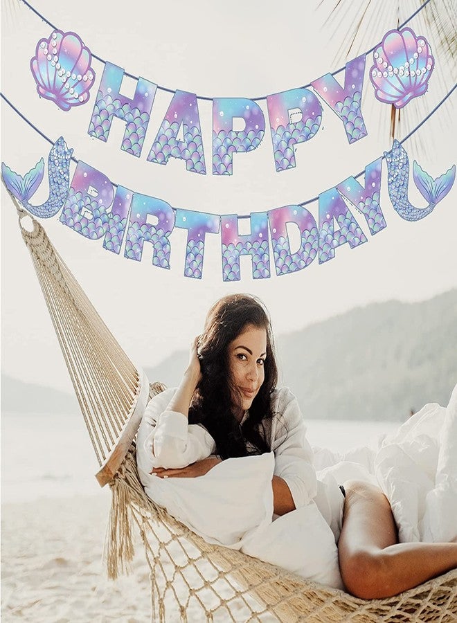 PERFQU Mermaid Birthday Banner - Mermaids Banner, Mermaid Birthday Decorations for Girls, Boys, Kids - Mermaids Party Supplies Decoration for Ocean Theme Parties, Birthdays Parties and Home Decor - Image 4