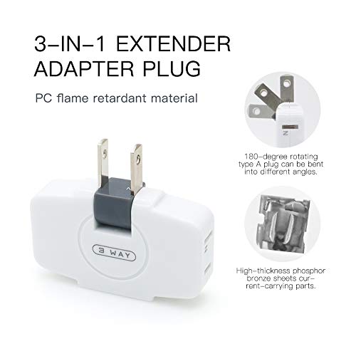 SYCON Outlet Wall Adapter, 2-Prong Swivel Ungrounded Indoor AC Mini Plug Wall Tap-White (3 Way-2 Pack) - Image 3