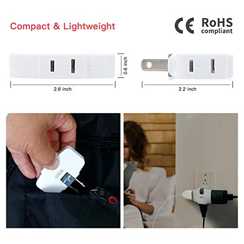 SYCON Outlet Wall Adapter, 2-Prong Swivel Ungrounded Indoor AC Mini Plug Wall Tap-White (3 Way-2 Pack) - Image 5