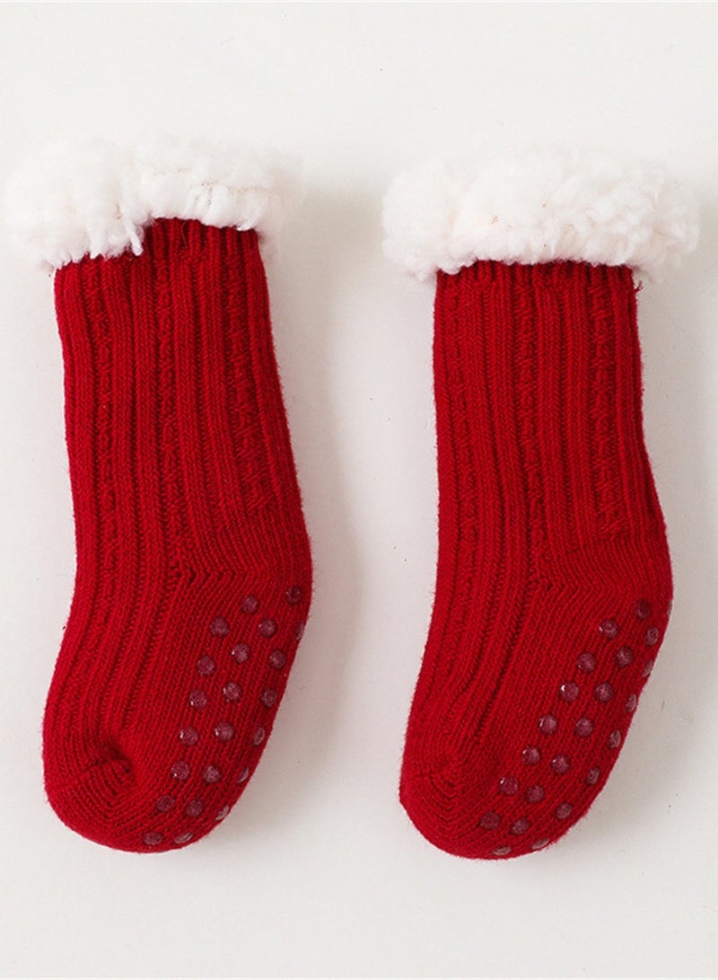 Loquat Children's Autumn And Winter Thick Thermal Socks Non-Slip Adhesive Floor Socks Red 