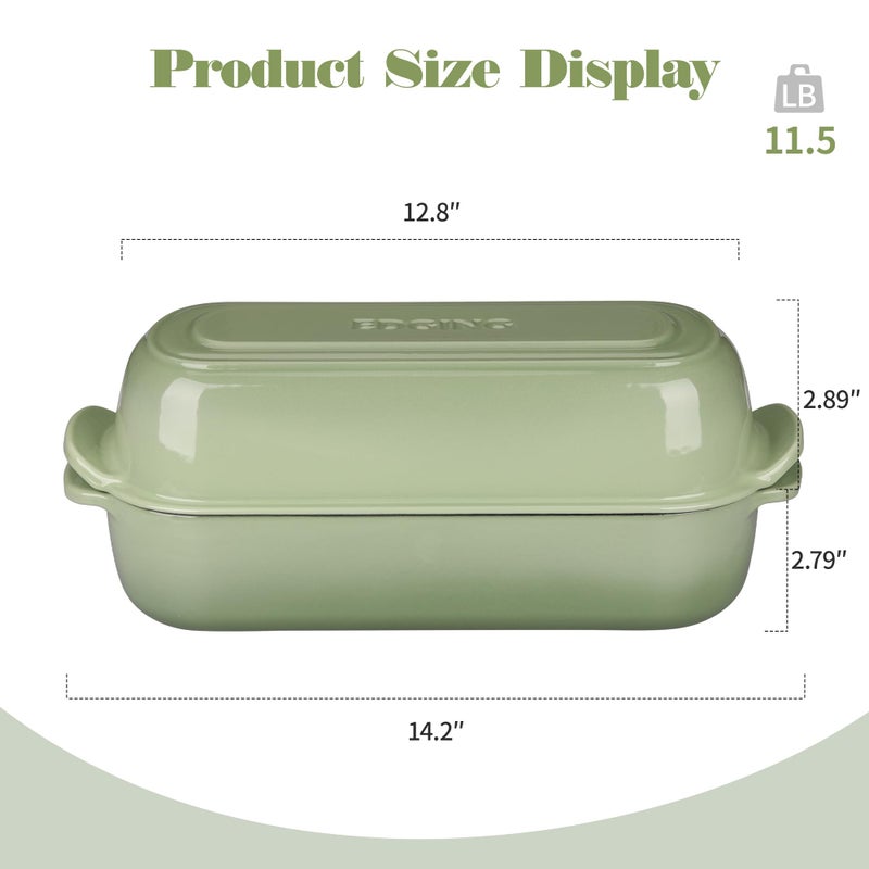 EDGING CASTING Enameled Cast Iron Loaf Pan with Lid, Bread pan, Dutch Oven Bread pan for Homemade Sourdough Bread Baking, 12.5x5.5 inch, 5qt, Pistachio Green - Image 3