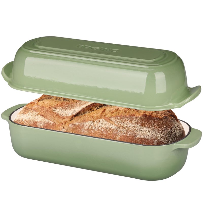 EDGING CASTING Enameled Cast Iron Loaf Pan with Lid, Bread pan, Dutch Oven Bread pan for Homemade Sourdough Bread Baking, 12.5x5.5 inch, 5qt, Pistachio Green - Image 1