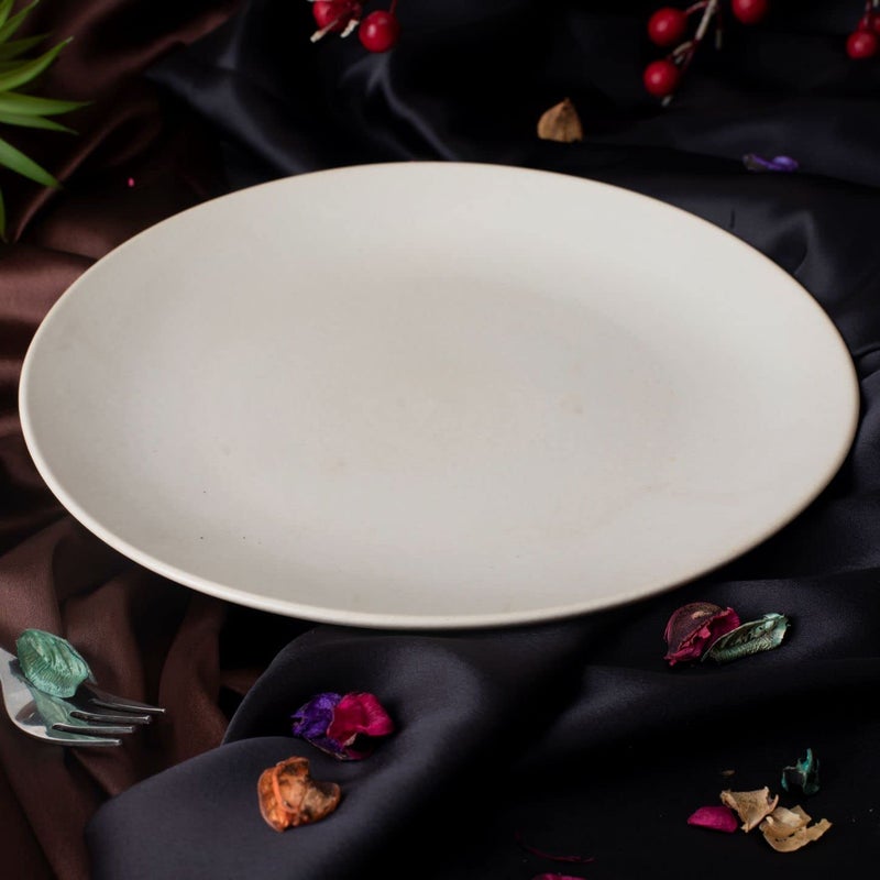 Caffeine Ceramic Handmade White Matte Combo Dinner Set of 4 (2 Dinner Plate, 2 Katori Bowl) - Image 1