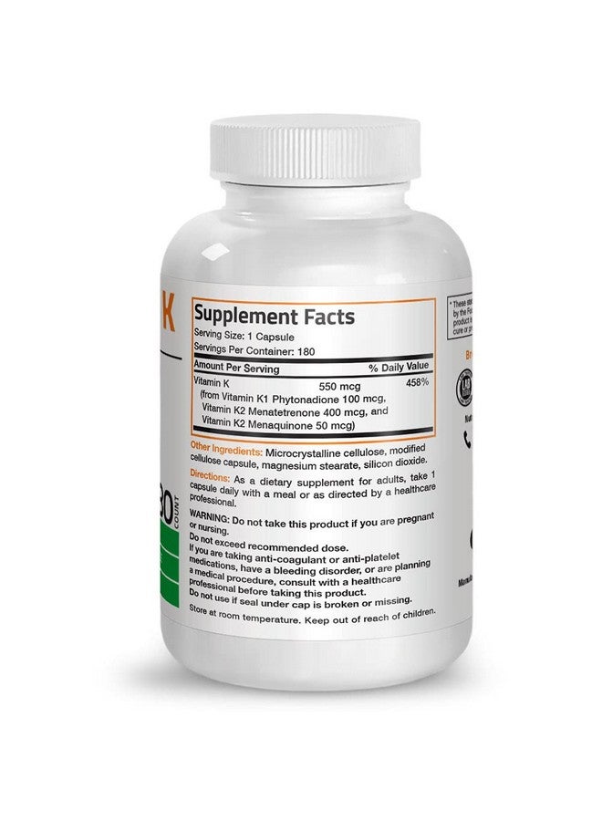 Bronson Vitamin K Triple Play (Vitamin K2 Mk7 / Vitamin K2 Mk4 / Vitamin K1) Full Spectrum Complex Vitamin K Supplement 180 Capsules - Image 3