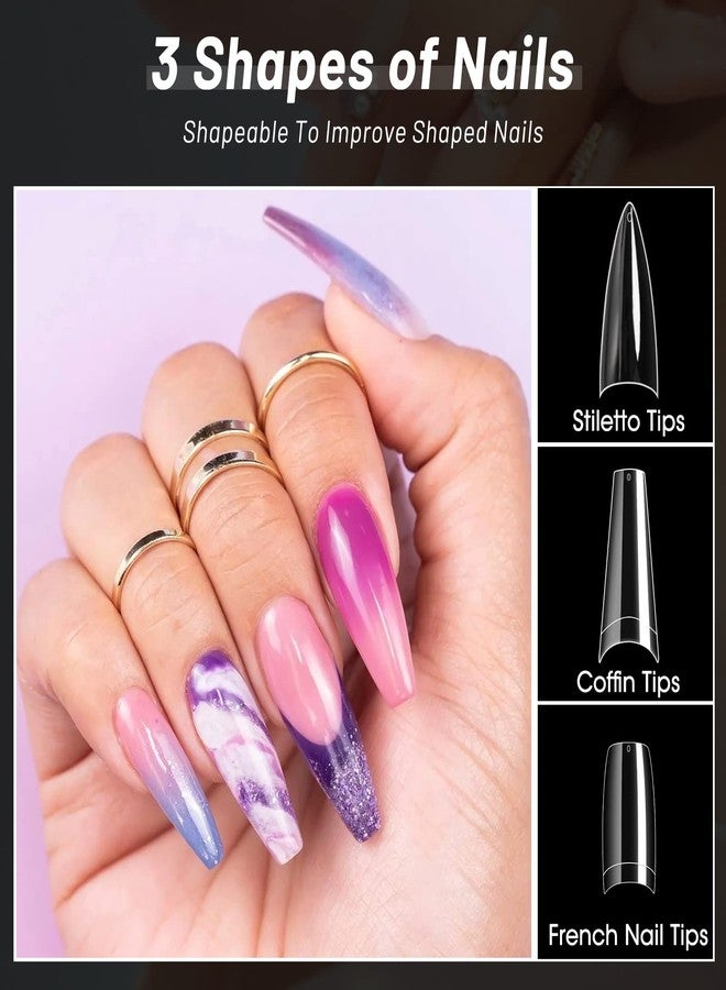 krofaue 3 Styles False Nail Tips Kit,340PCS Clear Coffin French Stiletto Nail Tips Half Cover Acrylic Artificial Press on Nails for Nail Extension Soft Gel Tips Art DIY - Image 3