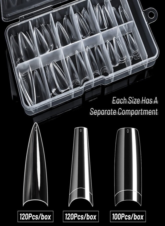 krofaue 3 Styles False Nail Tips Kit,340PCS Clear Coffin French Stiletto Nail Tips Half Cover Acrylic Artificial Press on Nails for Nail Extension Soft Gel Tips Art DIY - Image 4