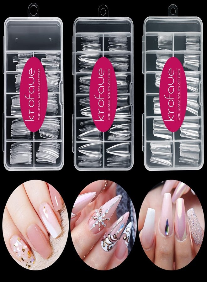 krofaue 3 Styles False Nail Tips Kit,340PCS Clear Coffin French Stiletto Nail Tips Half Cover Acrylic Artificial Press on Nails for Nail Extension Soft Gel Tips Art DIY - Image 1