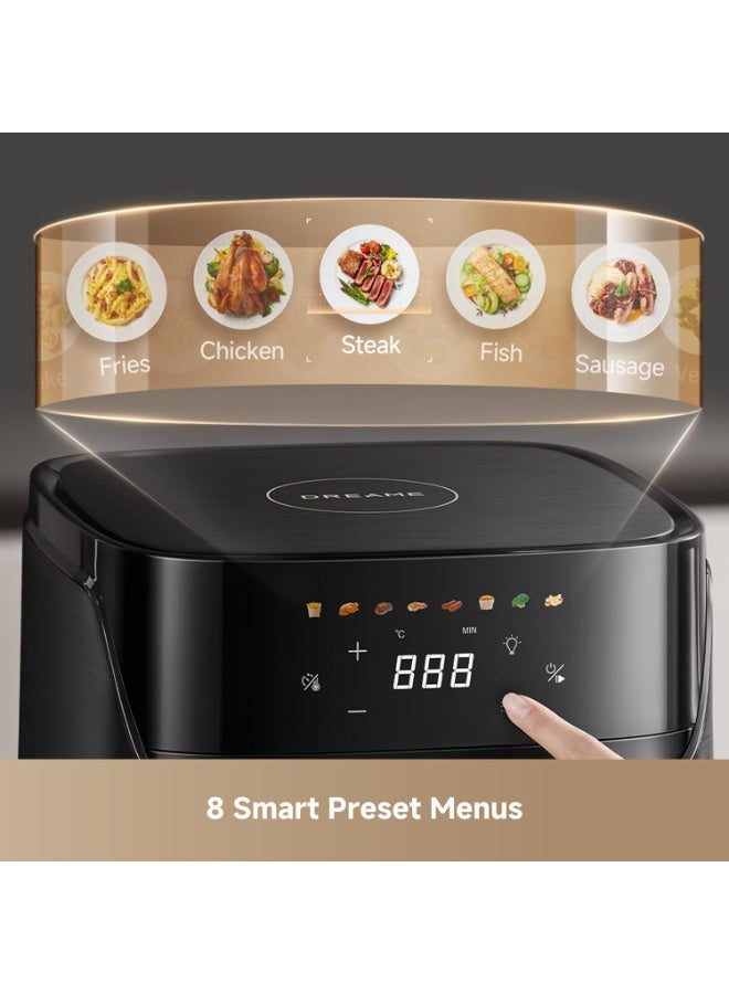 Dreame Play AF10 Pro Air Fryer, 7.6L Large Capacity, 2800W Dual-Source Cyclonic 360° Heating, No-Flip Air Fryer with Steam Infusion, 8 Preset Menus, Dehydrator Function, LED Display, Black 7.6 L 2800 W AF10 black - Image 2