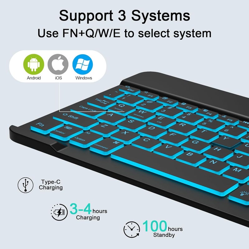 Nsyee Wireless Keyboard And Mouse Combo, Rechargeable Bluetooth Keyboard & Mouse with 7 Color Backlit and 2.4 GHz Wireless USB Receiver, Compatible with Phone, iPad, PC, Laptop, Windows/iOS/Android, Black - Image 5