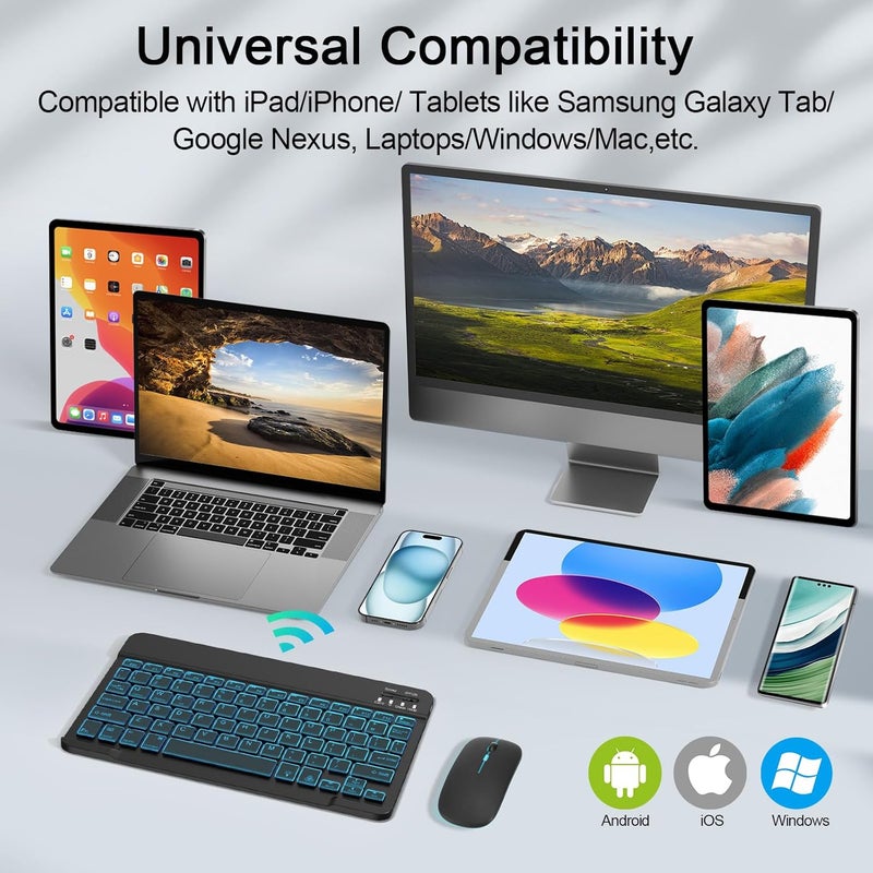 Nsyee Wireless Keyboard And Mouse Combo, Rechargeable Bluetooth Keyboard & Mouse with 7 Color Backlit and 2.4 GHz Wireless USB Receiver, Compatible with Phone, iPad, PC, Laptop, Windows/iOS/Android, Black - Image 2