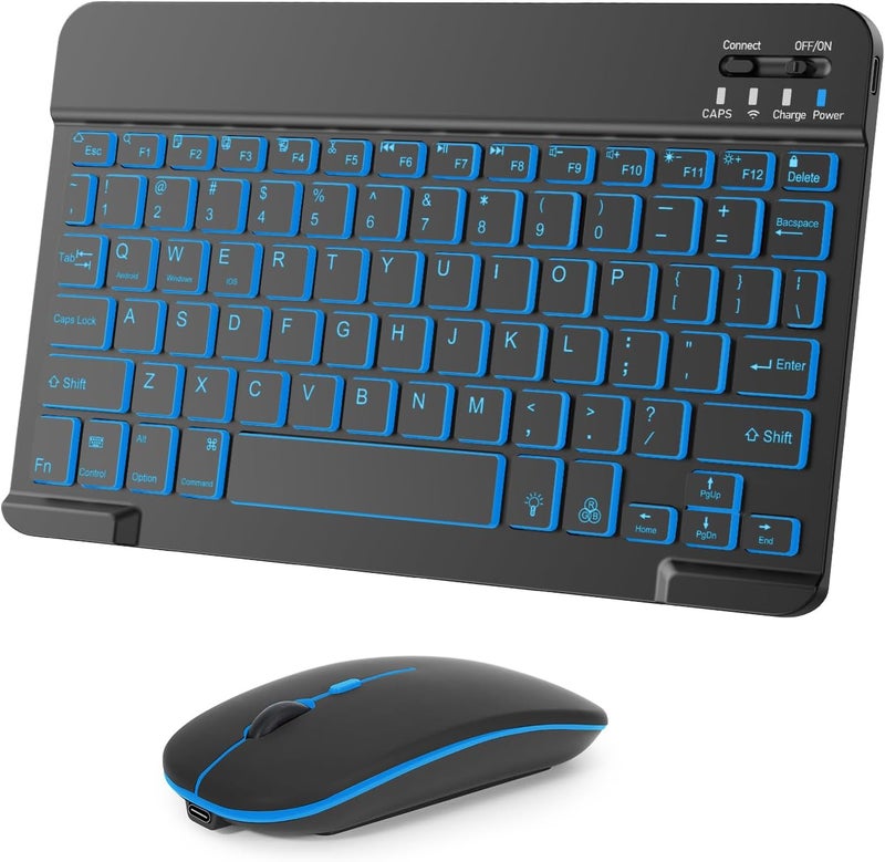 Nsyee Wireless Keyboard And Mouse Combo, Rechargeable Bluetooth Keyboard & Mouse with 7 Color Backlit and 2.4 GHz Wireless USB Receiver, Compatible with Phone, iPad, PC, Laptop, Windows/iOS/Android, Black - Image 1