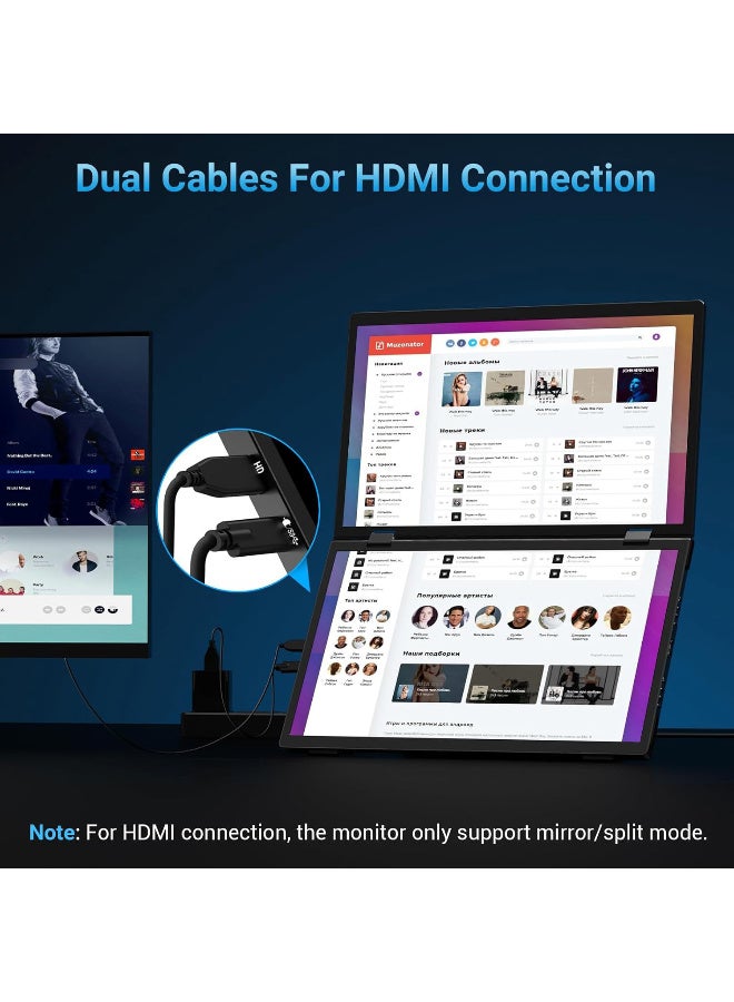 شاشة محمولة مزدوجة 15.6 بوصة – شاشة قابلة للطي لتوسيع شاشة اللابتوب بدقة FHD وIPS و100% sRGB وسطوع 300 شمعة، متوافقة مع macOS وWindows وAndroid – شاشة محمولة للابتوب - Image 3