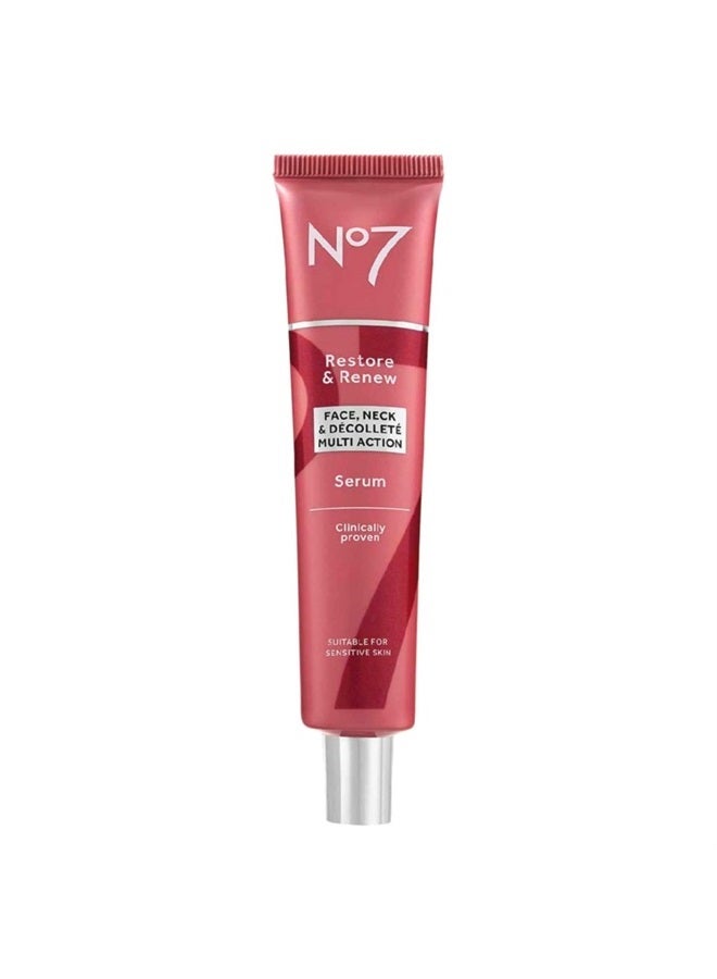 No7 Restore & Renew Face & Neck Multi Action Serum - Collagen Peptide Anti Aging Facial Serum - Hyaluronic Acid Hydrating Serum + Pro Retinol Skin & Neck Firming Hibiscus Peptides (75 ml) 