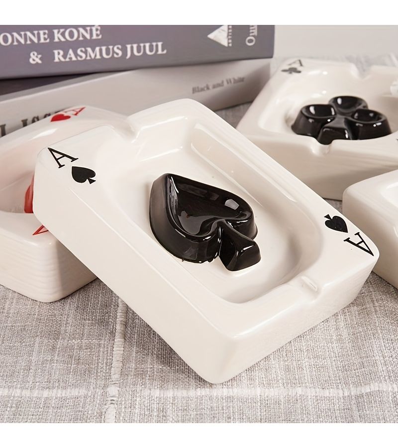 Plum Bossom Creative Poker Ceramic Ashtray Portable Desk Home Office Gift - Image 5