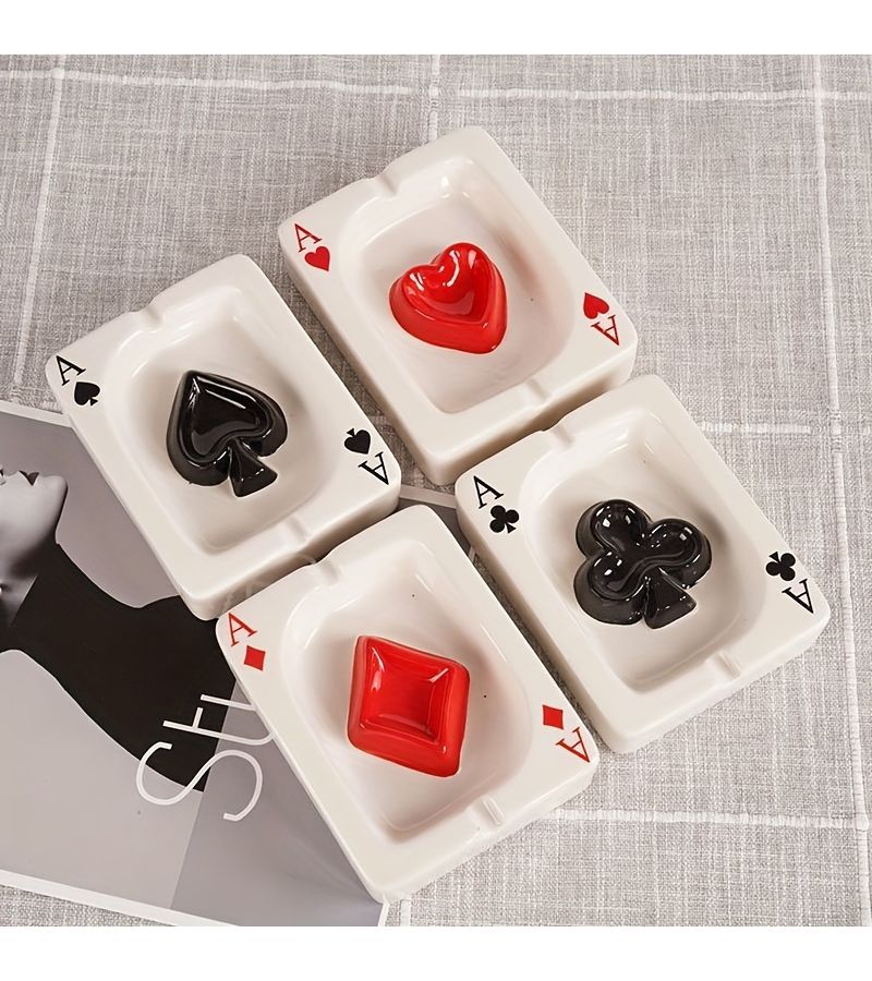 Plum Bossom Creative Poker Ceramic Ashtray Portable Desk Home Office Gift - Image 1