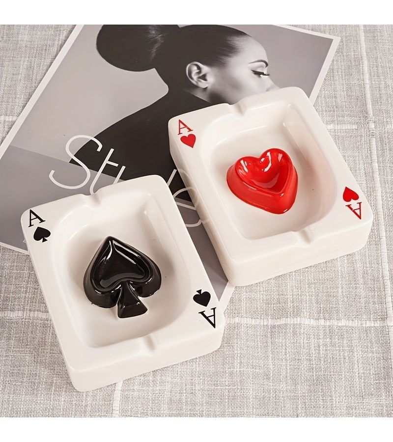 Plum Bossom Creative Poker Ceramic Ashtray Portable Desk Home Office Gift - Image 2