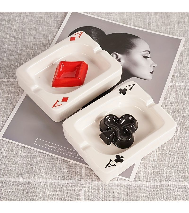 Plum Bossom Creative Poker Ceramic Ashtray Portable Desk Home Office Gift - Image 4