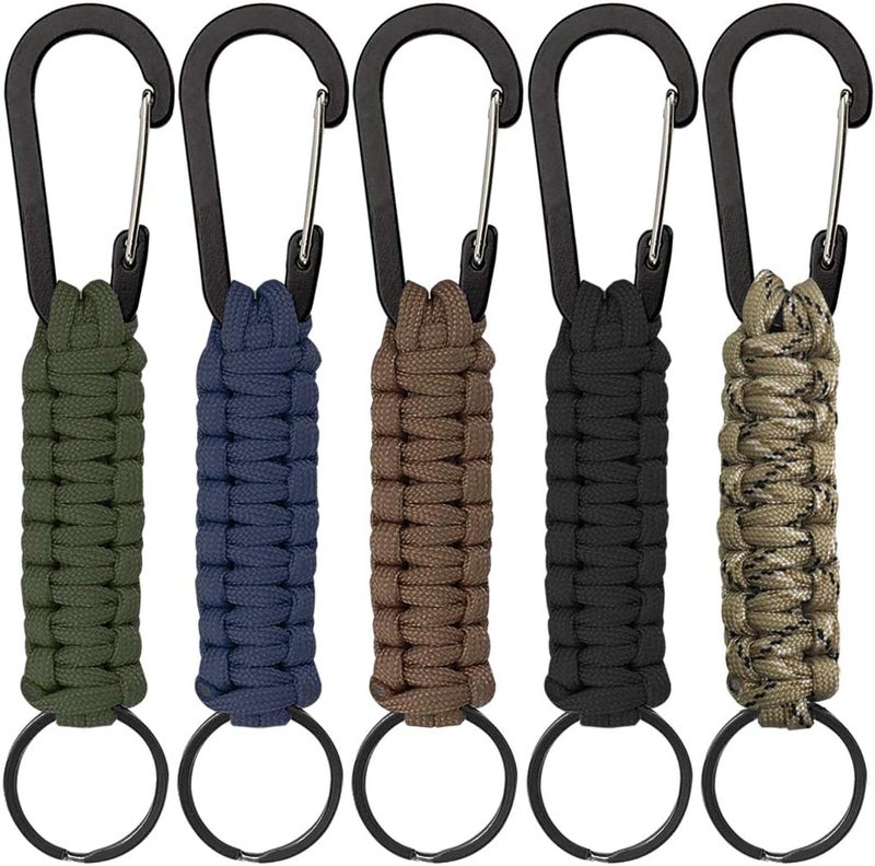 SENHAI 5 Pcs Paracord Keychains with Carabiner, Braided Lanyard Ring Hook Clip for Keys Knife Flashlight Outdoor Camping Hiking Backpack Fit Men Women - 5 Colors - Image 1
