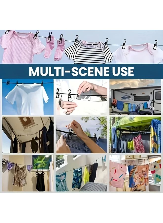 Blue Portable Travel Clothesline Retractable Windproof Elastic With 12 Clothespins - Image 5