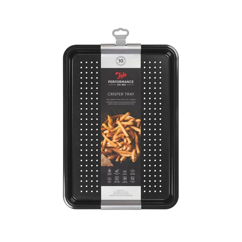 Tala صينية خبز تالا للأداء العالي من الصلب الكربوني مع طلاء غير لاصق إكليبس 39 × 27 × 2 سم مثالية لرقائق البطاطس المقرمشة أو قواعد البيتزا باللون الأسود