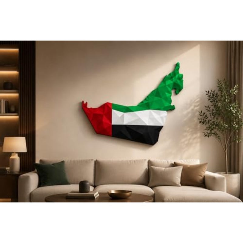 ARS® خريطة الإمارات العربية المتحدة لوحة فنية جدارية من الأكريليك تصميم هندسي مميز لعلم الإمارات العربية المتحدة، ديكور حائط أكريليك لامع مطبوع بالأشعة فوق البنفسجية لديكور المنزل والمكتب وغرفة المعيشة وهدية اليوم الوطني 60 × 70 سم - Image 5