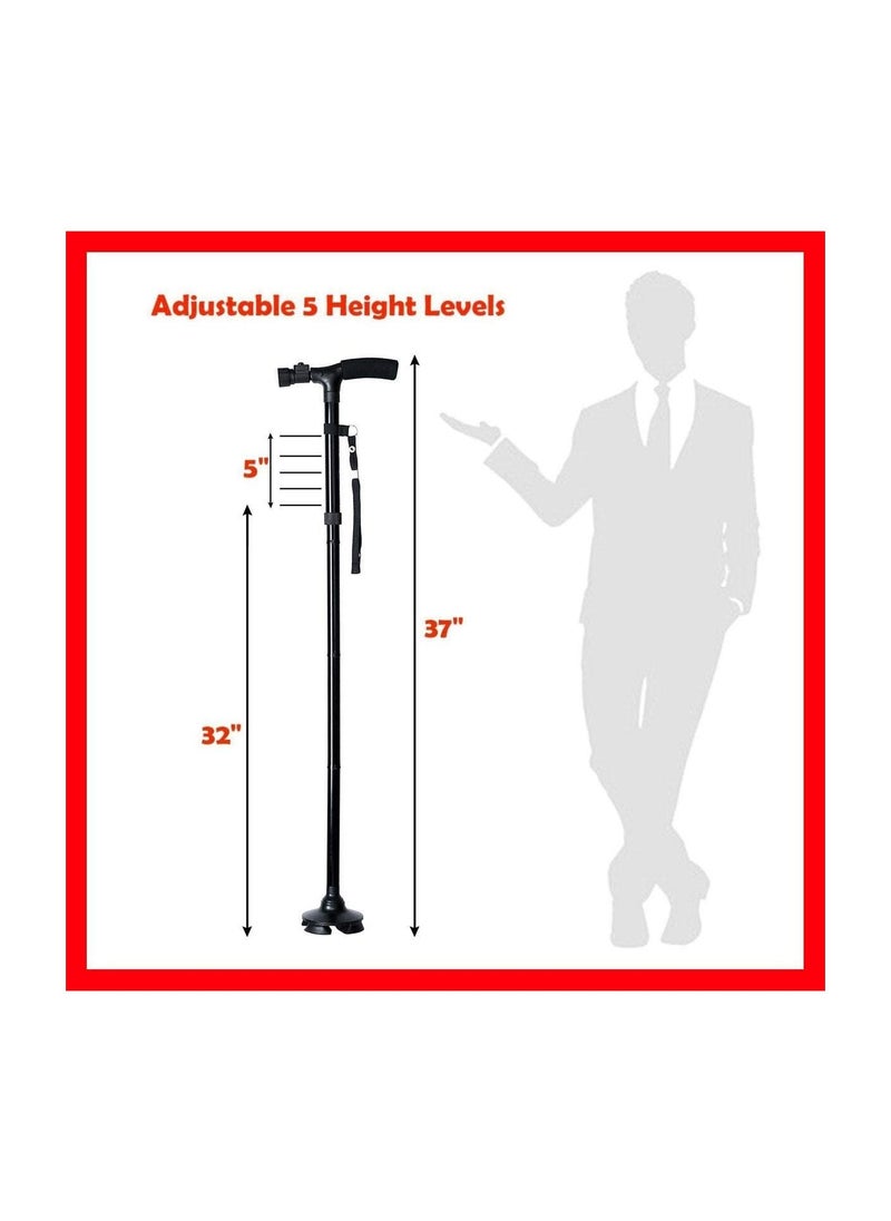Generic - Smart Easy Walking Stick Adjustable Aluminum Lightweight Folding Cane and Extendable Walking Stick with Led Light for  for Elderly with Cushion T Handle and Pivoting Quad Base for Hiking Mountain Clim - Image 1