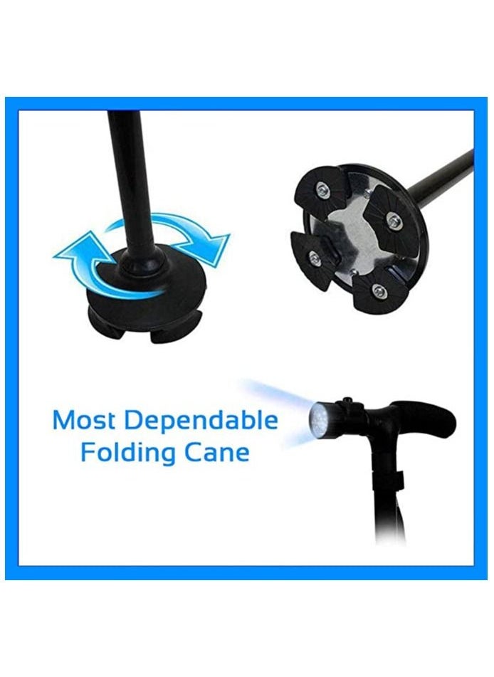 Generic - Smart Easy Walking Stick Adjustable Aluminum Lightweight Folding Cane and Extendable Walking Stick with Led Light for  for Elderly with Cushion T Handle and Pivoting Quad Base for Hiking Mountain Clim - Image 1