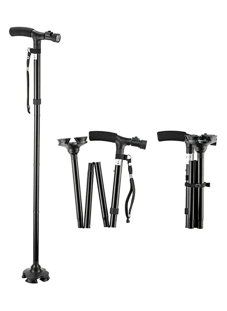 Generic - Smart Easy Walking Stick Adjustable Aluminum Lightweight Folding Cane and Extendable Walking Stick with Led Light for  for Elderly with Cushion T Handle and Pivoting Quad Base for Hiking Mountain Clim - Image 1