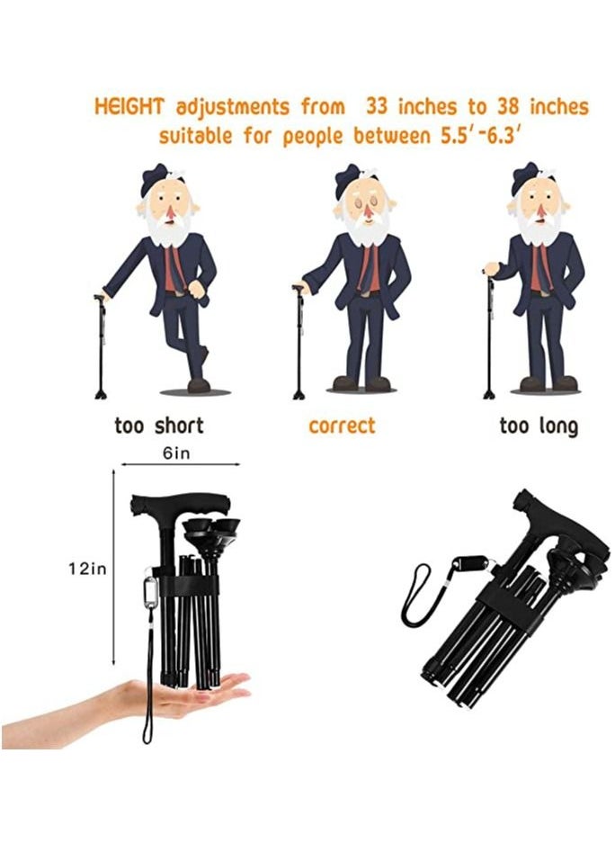 Generic - Smart Easy Walking Stick Adjustable Aluminum Lightweight Folding Cane and Extendable Walking Stick with Led Light for  for Elderly with Cushion T Handle and Pivoting Quad Base for Hiking Mountain Clim - Image 1