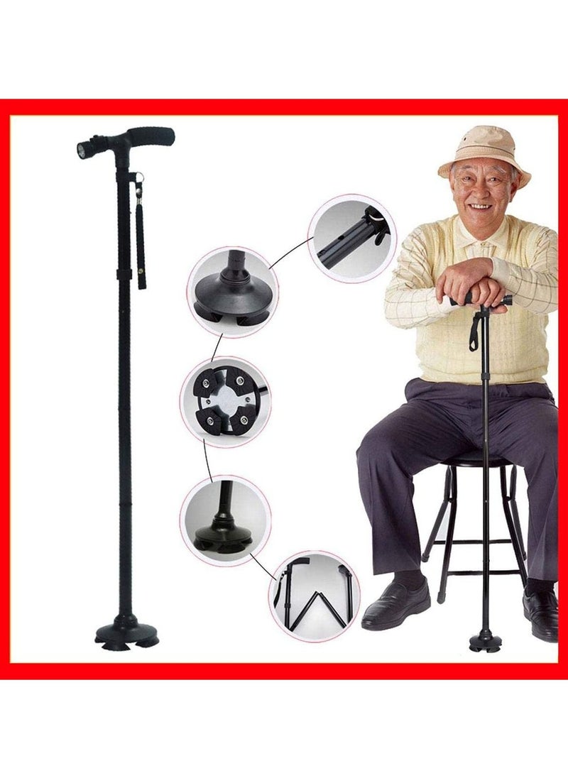 Generic - Smart Easy Walking Stick Adjustable Aluminum Lightweight Folding Cane and Extendable Walking Stick with Led Light for  for Elderly with Cushion T Handle and Pivoting Quad Base for Hiking Mountain Clim - Image 1