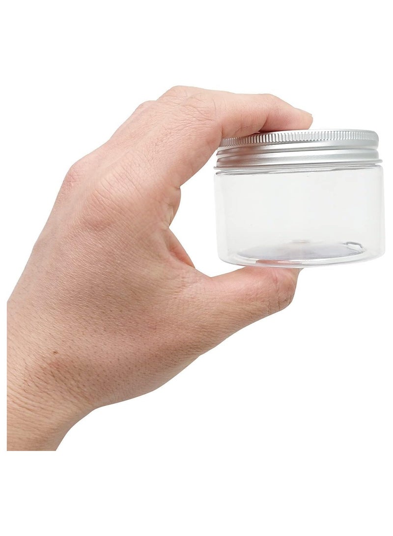 الأقصر مرطبانات بلاستيكية سعة 100 مل بأغطية ألومنيوم مانعة للتسرب | حاويات صغيرة مستديرة لتخزين المطبخ، والصلصات، والسوائل، ومستحضرات التجميل، والكريمات، والمربى، والمخللات، والقهوة، والشاي، والحلويات (عبوة من 6 قطع) - Image 2