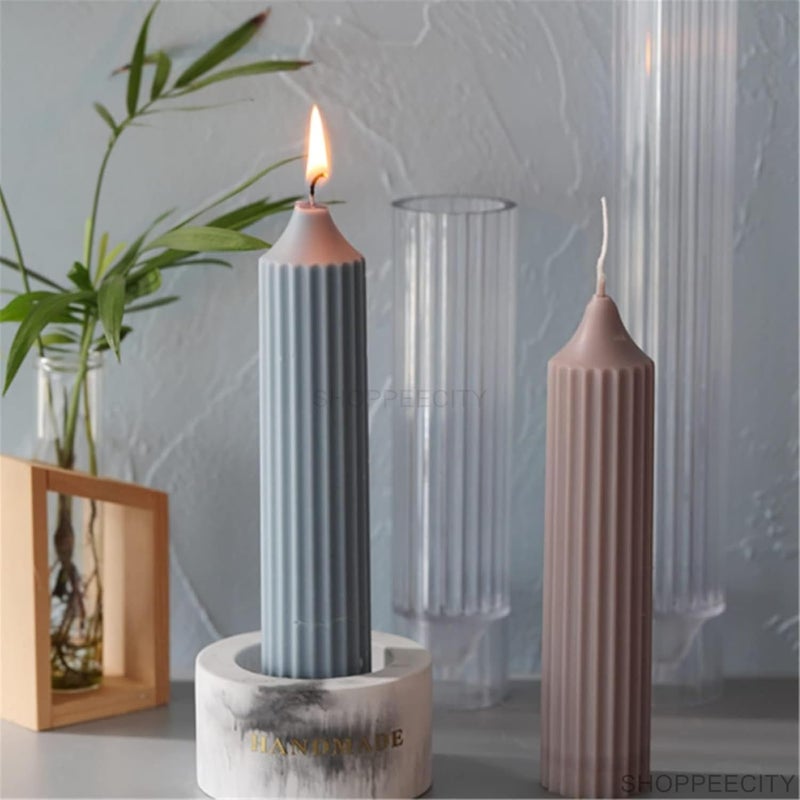 ShoppeeCity Polo Striped Pillar Candle Mold I Long Rod Cylinder Acrylic Candlestick Wax Mould I for DIY Handmade Cake Dcor Aromatherapy Candles Making Home Wedding Party Decoration 35 X 15 CM - Image 2