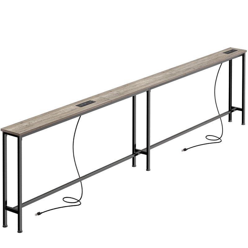 SUPERJARE 102.3 Inch Sofa Table with 2 Power Outlets and USB-C Ports, 5.9 Inch Narrow Console Table with Storage, Extra-Long, for Entryway Hallway Couch Behind Sofa, Small Spaces, Oak - Image 1