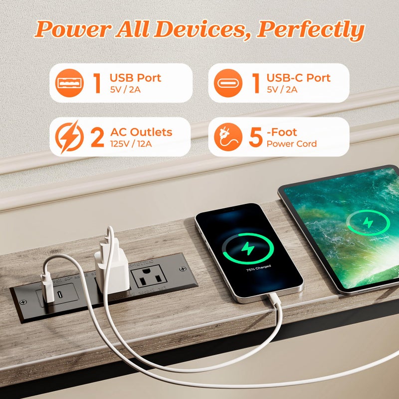 SUPERJARE 102.3 Inch Sofa Table with 2 Power Outlets and USB-C Ports, 5.9 Inch Narrow Console Table with Storage, Extra-Long, for Entryway Hallway Couch Behind Sofa, Small Spaces, Oak - Image 3