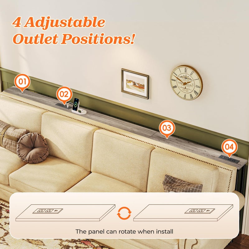 SUPERJARE 102.3 Inch Sofa Table with 2 Power Outlets and USB-C Ports, 5.9 Inch Narrow Console Table with Storage, Extra-Long, for Entryway Hallway Couch Behind Sofa, Small Spaces, Oak - Image 5