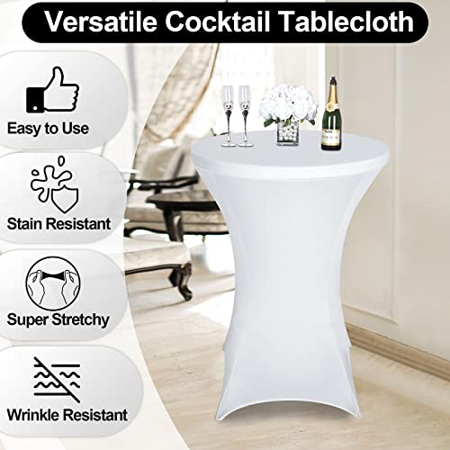 FestiCorp Spandex Table Cover, Cocktail Fitted Tablecloths, Round Highboy Stretch Table Covers Cloths for Party, DJ, Bar, Wedding, Birthday, Banquet, White, 30"-32" Diameter x 40"-43" Height - Image 2