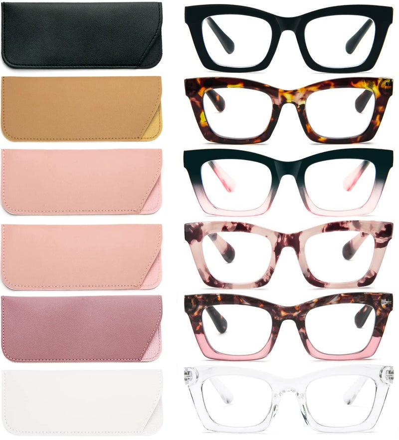 REAVEE 6 Pack Oprah Style Reading Glasses for Women Men Blue Light Blocking Cute Square Computer Readers with Spring Hinge 15