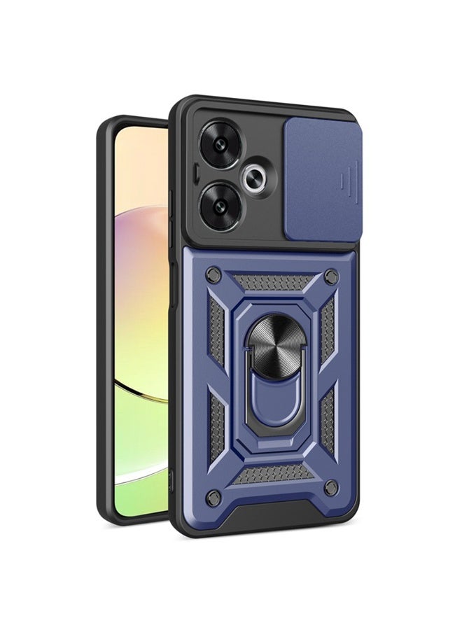 SanHu for Redmi 13C 5G Case Cover, Slide Camera Lens Cover, Magnetic Ring Holder Kickstand Protective Phone Case for Redmi 13C 5G, Blue