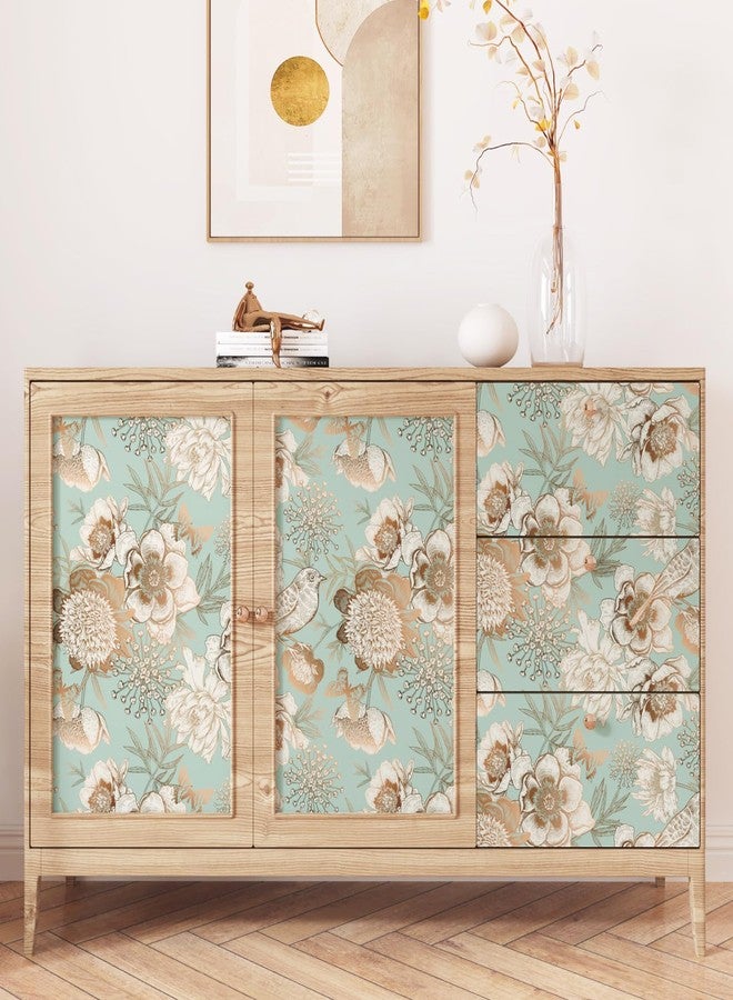 Wallercity ورق حائط Wallercity Vintage Green/Gold قابل للتقشير واللصق بنقشة طيور زهرية لغرفة النوم والحمام والمطبخ وورق حائط زهري للخزائن وورق حائط ذاتي اللصق لتزيين الحائط المميز 17.5 بوصة × 315 بوصة - Image 2