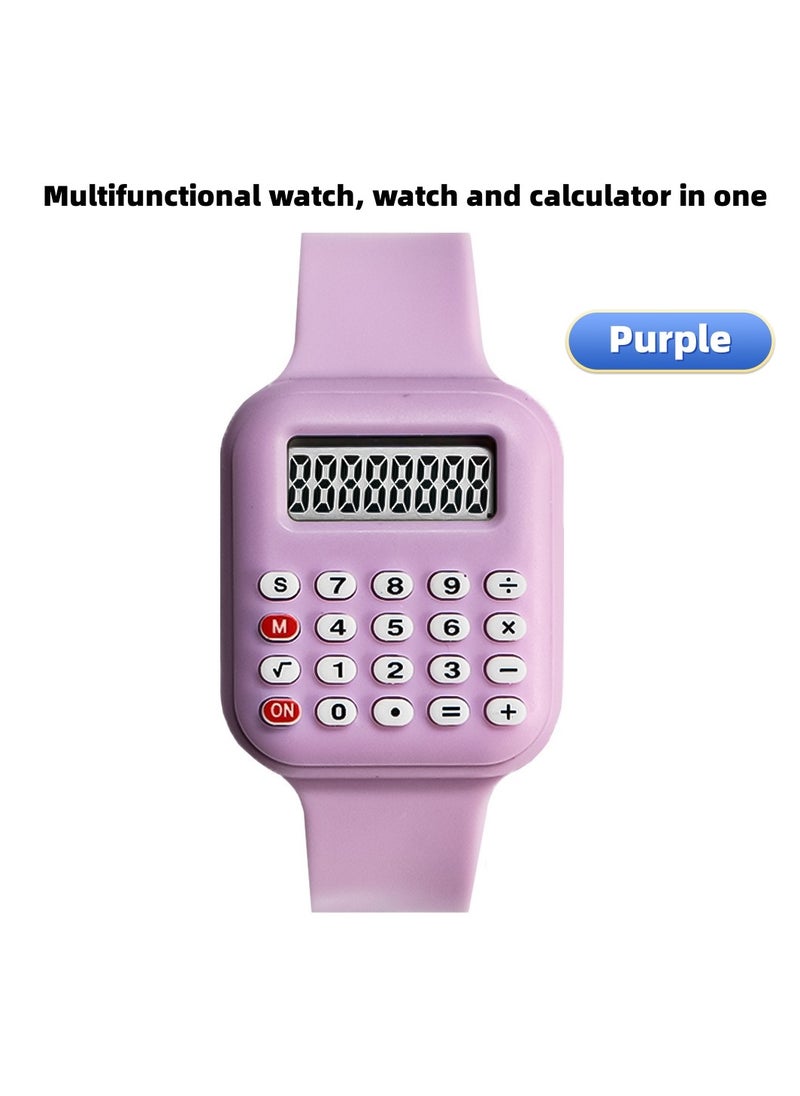 Generic Multifunctional Children's Watch Electronic Calculator Watch Primary School Student Watch Digital Electronic Watch (Purple)  - Image 1