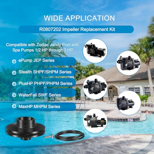 Camoo R0807202 Impeller Replacement Kit with ORing Screw Fits for Zodiac Jandy ePump Stealth PlusHP WaterFall MaxHP Models JEP SHPFSHPM PHPFPHPM SWF MHPM 1HP Full Rate 15HP UpRated Models - Image 3